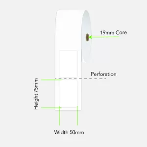 24 Rolls 50mm x 75mm Direct Thermal Labels White - 100 Labels per roll (19mm Core)