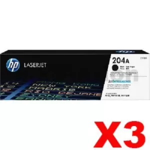 3 x HP 204A (CF510A) Genuine Black Toner Cartridge - 1,100 pages