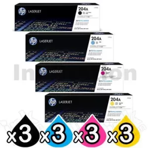 3 Sets of 4 Pack HP 204A (CF510A-CF513A) Genuine Toner Cartridges [3BK,3C,3M,3Y]