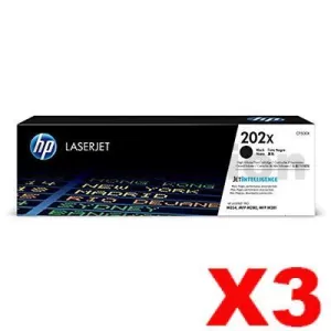 3 x HP CF500X (202X) Genuine Black High Yield Toner Cartridge - 3,200 Pages