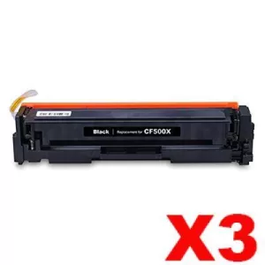 3 x HP CF500X (202X) Compatible Black High Yield Toner Cartridge - 3,200 Pages