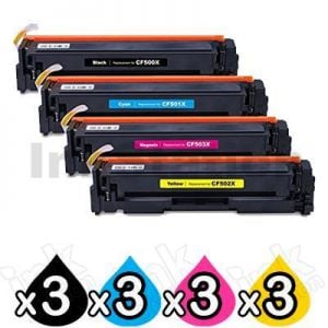 3 Sets of 4 Pack HP CF500X-CF503X (202X) Compatible High Yield Toner Cartridges [3BK,3C,3M,3Y]