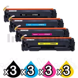 3 Sets of 4 Pack HP CF500X-CF503X (202X) Compatible High Yield Toner Cartridges [3BK,3C,3M,3Y]