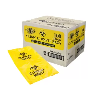 240L Yellow Clinical Waste Bags 137x74+40cm - 100 Bags