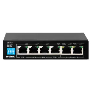 D-Link 6-Port PoE Switch with 4 Long Reach 250m PoE Ports and 2 Uplink Ports