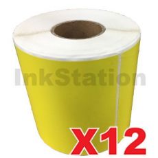 12 Rolls Perforated Direct Thermal Labels Yellow 100mm X 150mm - 350 Labels per Roll (Roll diameter 10.5cm)