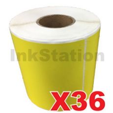 36 Rolls Perforated Direct Thermal Labels Yellow 100mm X 150mm - 350 Labels per Roll (Roll diameter 10.5cm)
