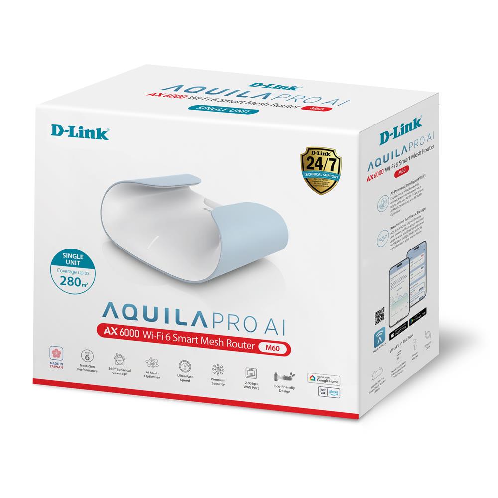 D-Link M60 Aquila Pro AI AX6000 Wi-Fi 6 Smart Mesh Router - InkStation