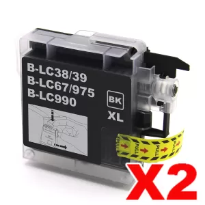 2 x Compatible Brother LC-38BK Black Ink Cartridges - 300 pages