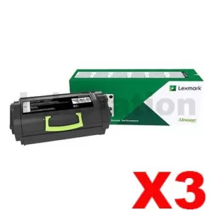 3 x Lexmark 58D6X0E Genuine MS823 / MS826 / MX721 / MX722 / MX826 Black Extra High Yield Toner Cartridge - 35,000 pages