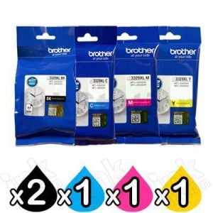 5 Pack Genuine Brother LC-3329XL High Yield Ink Cartridges Combo [2BK, 1C, 1M, 1Y]