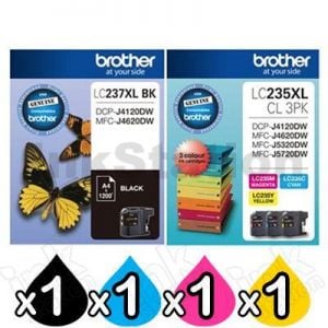 4 Pack Genuine Brother LC-237XL BK + LC-235XL CL 3PK High Yield Ink Combo [1BK,1C,1M,1Y]