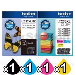 4 Pack Genuine Brother LC-237XL BK + LC-235XL CL 3PK High Yield Ink Combo [1BK,1C,1M,1Y]