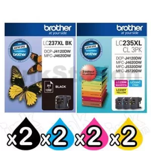 8 Pack Genuine Brother LC-237XL BK + LC-235XL CL 3PK High Yield Ink Combo [2BK,2C,2M,2Y]