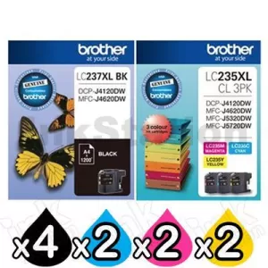 10 Pack Genuine Brother LC-237XL BK + LC-235XL CL 3PK High Yield Ink Combo [4BK,2C,2M,2Y]