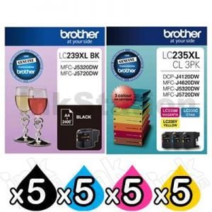 20 Pack Genuine Brother LC-239XL BK + LC-235XL CL 3PK High Yield Ink Combo [5BK,5C,5M,5Y]
