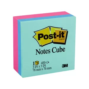 Post-it Original Sticky Notes Cube, Assorted Colors, 76 x 76mm, 400 Sheets/Pad