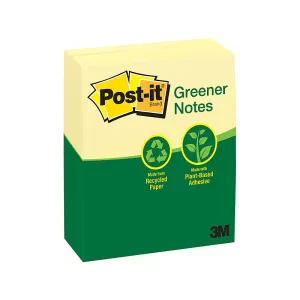 Post-it Greener Notes Canary Yellow 73mm x 123mm 100 Sheets - Pack of 12