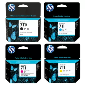 4 Pack HP 711 Genuine Inkjet Cartridges 3WX01A / CZ133A, CZ134A - CZ136A [1BK,3C,3M,3Y]