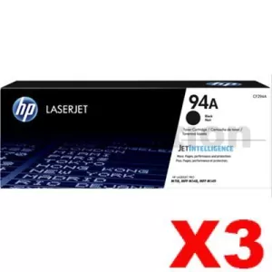3 x HP 94A CF294A Genuine Black Toner Cartridge - 1,200 Pages