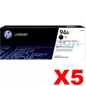5 x HP 94A CF294A Genuine Black Toner Cartridge - 1,200 Pages
