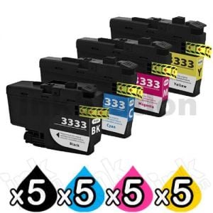 20 Pack Compatible Brother LC-3333 High Yield Ink Cartridge Combo [5BK, 5C, 5M, 5Y]