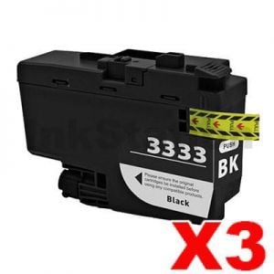 3 x Compatible Brother LC-3333BK High Yield Black Ink Cartridge - 3,000 pages