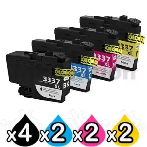 10 Pack Compatible Brother LC-3337 High Yield Ink Cartridge Combo [4BK, 2C, 2M, 2Y]