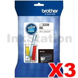 3 x Genuine Brother LC-3339XLBK High Yield Black Ink Cartridge - 6,000 pages