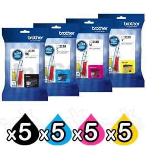 20 Pack Genuine Brother LC-3339XL High Yield Ink Cartridge Combo [5BK, 5C, 5M, 5Y]