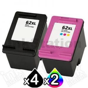 6 Pack HP 62XL Compatible High Yield Inkjet Cartridges C2P05AA + C2P07AA [4BK,2CL]