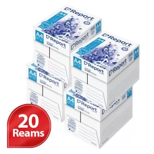 Report Premium A4 Copy Paper 80GSM White - 20 Reams / 4 Cartons