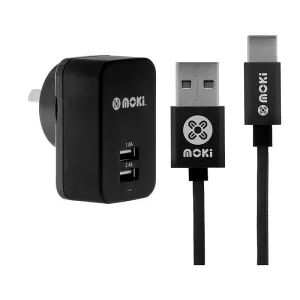 Moki USB-C to USB-A SynCharge Cable & Wall Charger