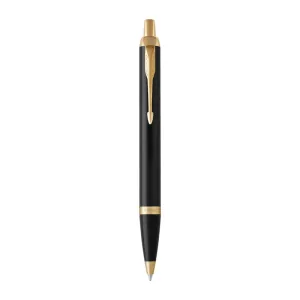 Parker IM Black Lacquer Gold Trim Ballpoint Pen Medium Tip Blue
