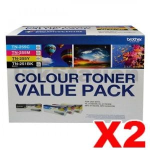 2 x Genuine Brother TN-251 / TN-255 High Yield Toner Value Pack (N8AE00003) [2BK+2C+2M+2Y]