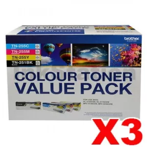 3 x Genuine Brother TN-251 / TN-255 High Yield Toner Value Pack (N8AE00003) [3BK+3C+3M+3Y]