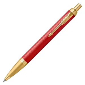 Parker IM Premium Red Lacquer Gold Trim Ballpoint Pen
