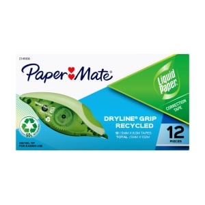 Paper Mate Liquid Paper DryLine Grip Correction Tapes 12 Pack