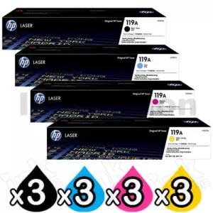 3 Sets of 4 Pack HP 119A W2090A-W2093A Genuine Toner Cartridges Combo [3BK,3C,3M,3Y]