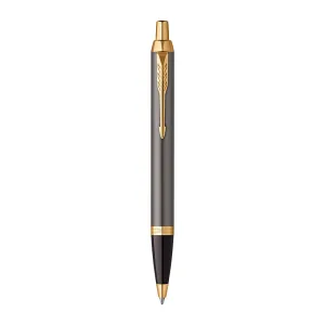 Parker IM Grey Lacquer Gold Trim Ballpoint Pen Medium Tip Blue