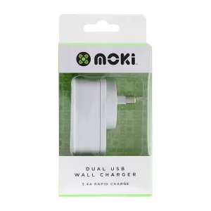 Moki Dual USB Wall Charger - White