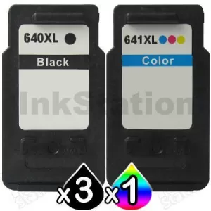4-Pack Canon PG-640XL, CL-641XL Compatible High Yield Ink Cartridge [3Black + 1Colour]