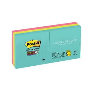 Post-It R330-6SSMIA Super Sticky Pop-Up Notes 76mmx76mm Miami 90 Sheets 6 Pack