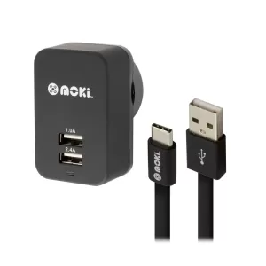 Moki USB-C to USB-A SynCharge Cable + Wall  Charger
