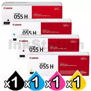 4 Pack Canon CART-055H High Yield Genuine Toner Cartridge Combo [1BK, 1C, 1M, 1Y]