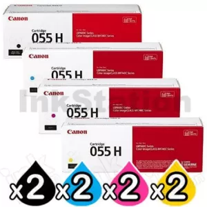 2 Sets of 4 Pack Canon CART-055H High Yield Genuine Toner Cartridge Combo [2BK, 2C, 2M, 2Y]