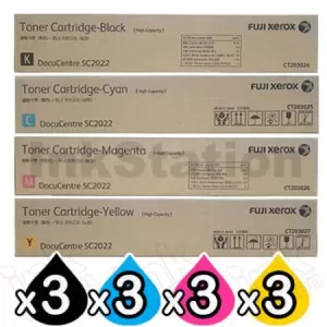 3 Sets of 4 Pack Fuji Xerox DocuCentre SC2022 Genuine Toner Cartridge Combo CT203024 - CT203027 [3BK,3C,3M,3Y]