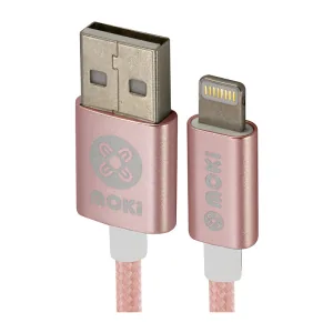 Moki Lightning to USB-A SynCharge Braided Cable 3m - Rose Gold