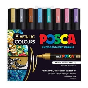 POSCA PC5M Paint Marker Medium Bullet Tip Metallic Colours 8 Pack