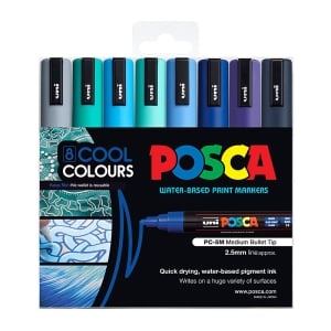 POSCA PC5M Paint Marker Medium Bullet Tip Cool Colours 8 Pack